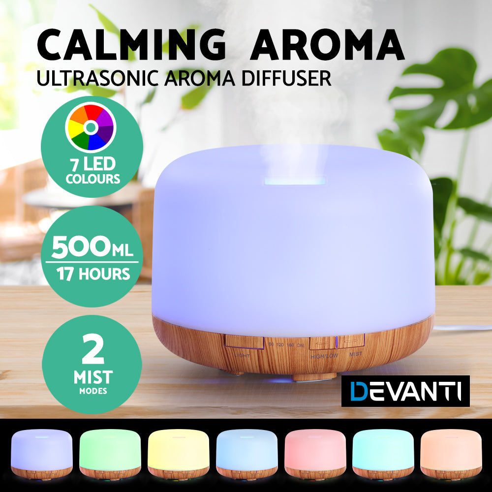 Aroma Diffuser Aromatherapy LED Night Light Air Humidifier Purifier Light Wood Grain 500ml - image4