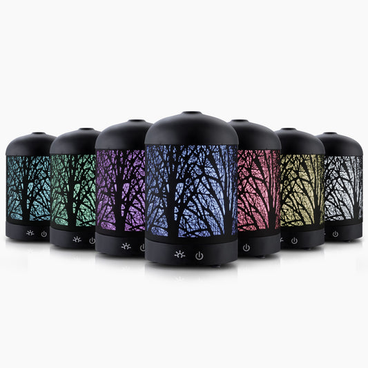 Aroma Diffuser Aromatherapy LED Night Light Iron Air Humidifier Black Forrest Pattern 100ml - image1