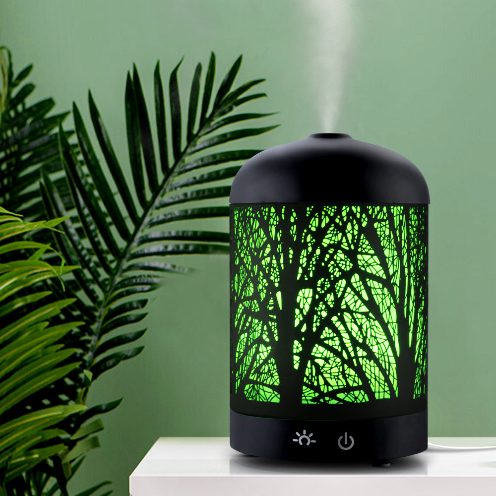 Aroma Diffuser Aromatherapy LED Night Light Iron Air Humidifier Black Forrest Pattern 100ml - image7