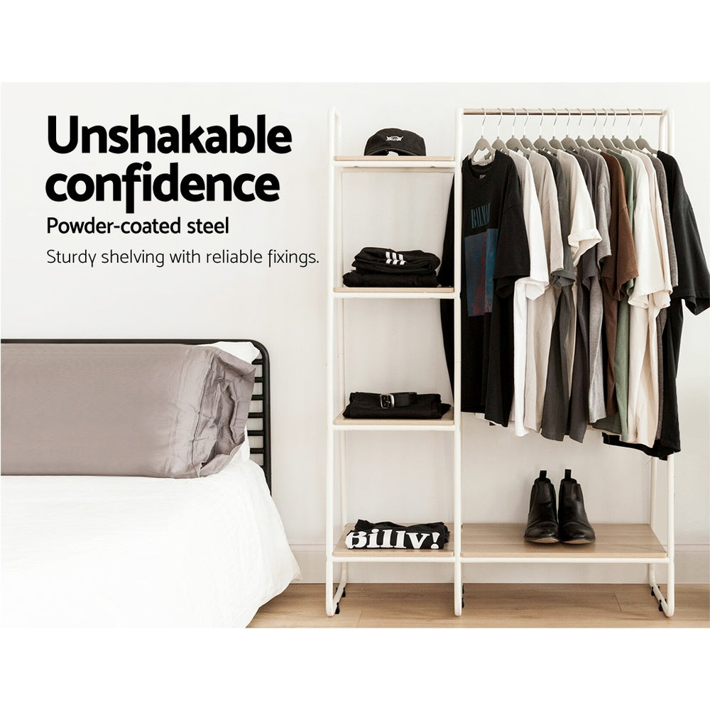 Closet Storage Rack Clothes Hanger Shelf Garment Rail Stand Wardrobe Organiser White - image4