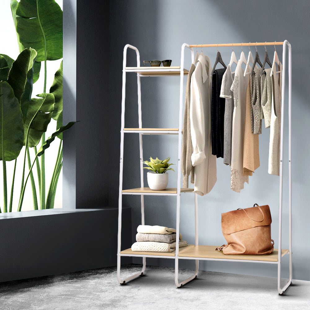 Closet Storage Rack Clothes Hanger Shelf Garment Rail Stand Wardrobe Organiser White - image8