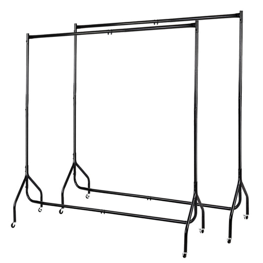 Set of 2 Clothes Racks Metal Garment Coat Hanger Display Rolling Stand Shelf Portable - image1