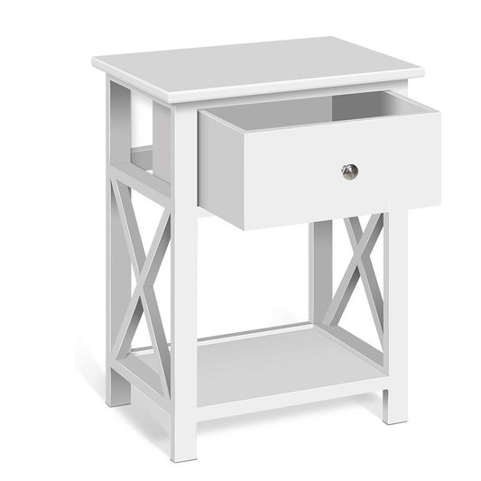 Bedside Table Coffee Side Cabinet Drawer Wooden White - image1