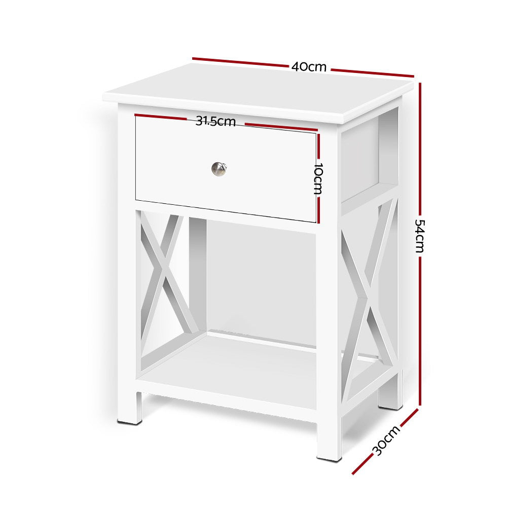Bedside Table Coffee Side Cabinet Drawer Wooden White - image2