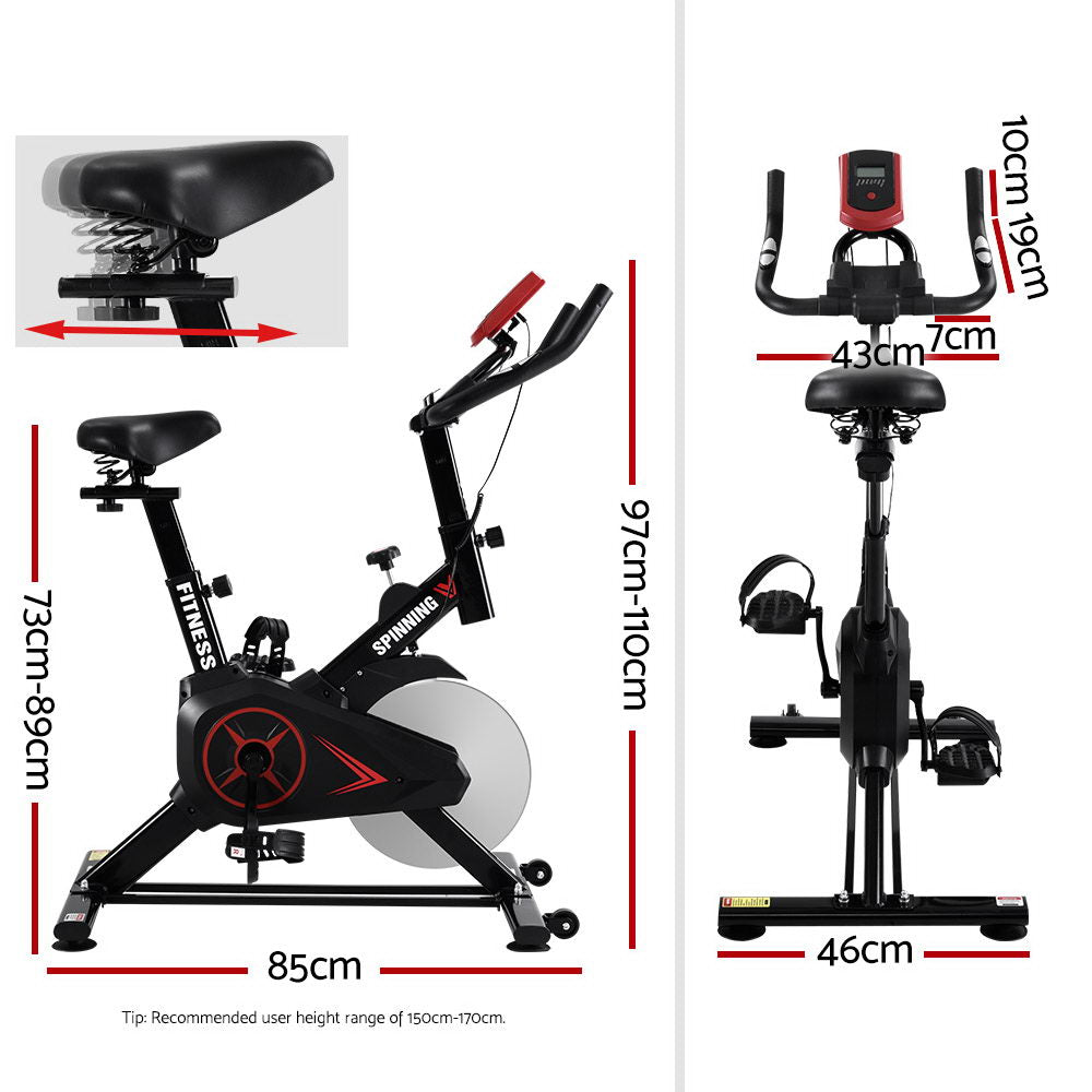 Spin Exercise Bike Flywheel Fitness Commercial Home Workout Gym Phone Holder Black - image2
