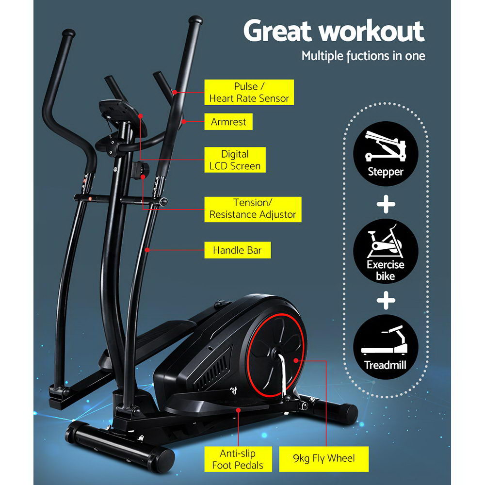 Elliptical Cross Trainer Exercise Bike Fitness Equipment Home Gym Black - image3