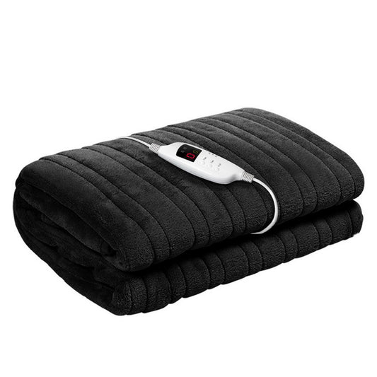 Bedding Heated Electric Throw Rug Fleece Sunggle Blanket Washable Charcoal - image1