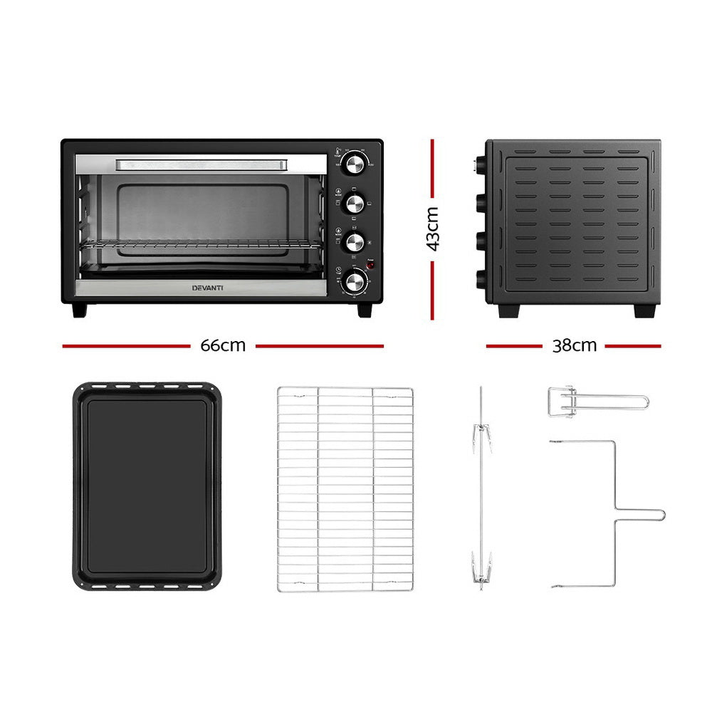 Electric Convection Oven Bake Benchtop Rotisserie Grill 60L - image2