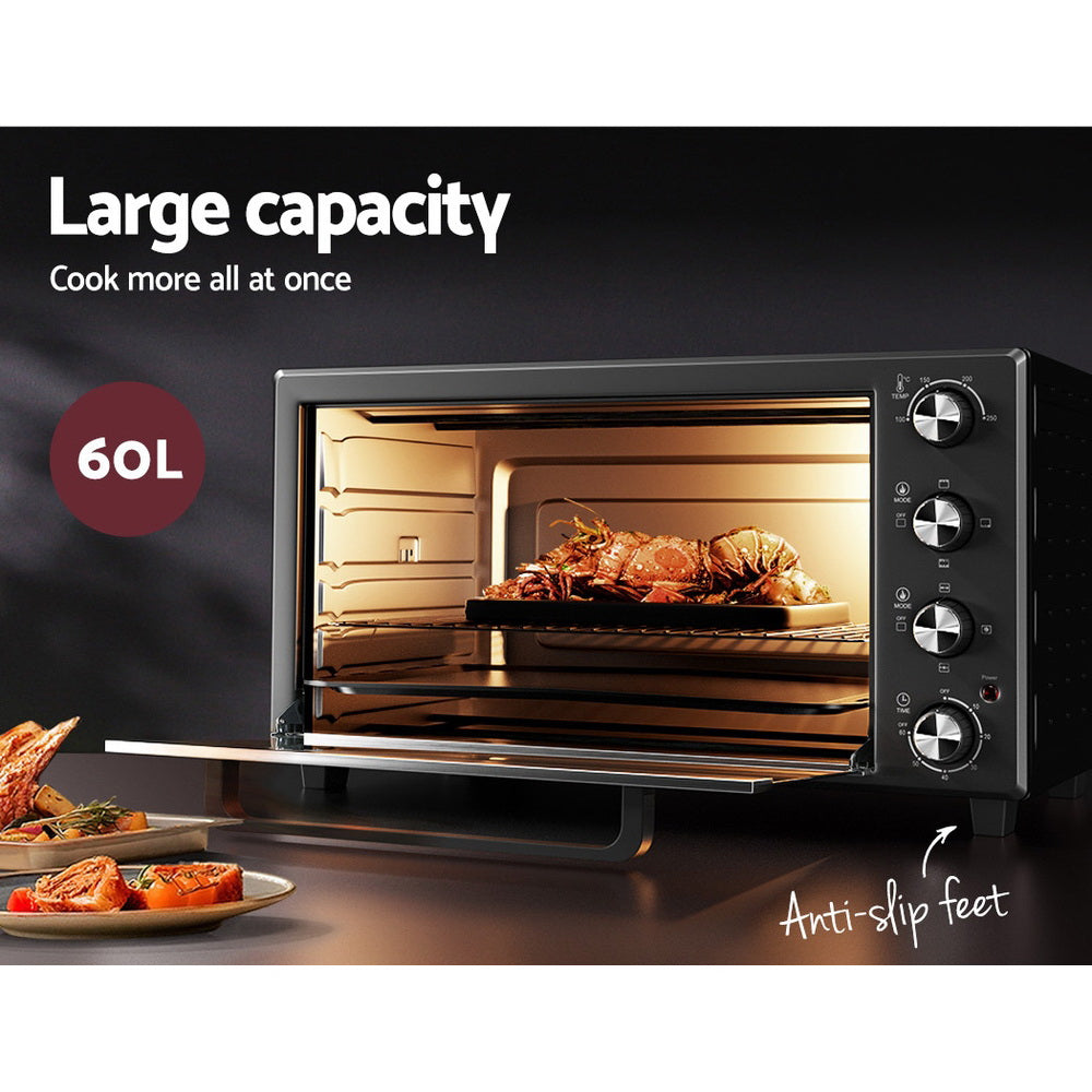 Electric Convection Oven Bake Benchtop Rotisserie Grill 60L - image4