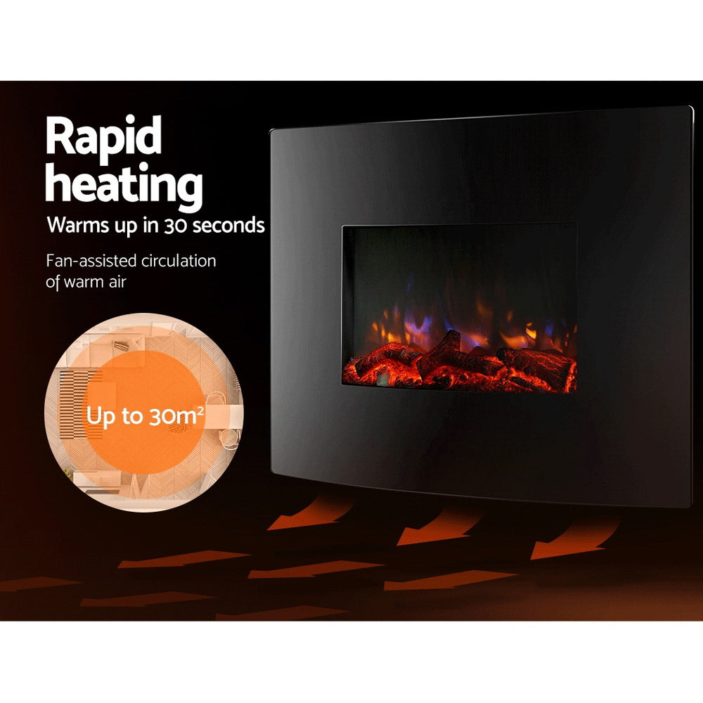 2000W Wall Mounted Electric Fireplace Fire Log Wood Heater Realistic Flame - image3