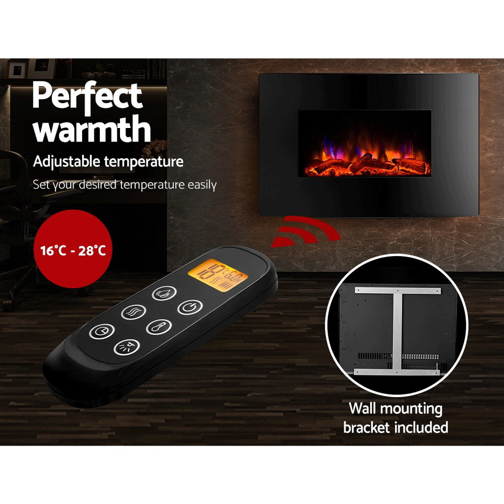 2000W Wall Mounted Electric Fireplace Fire Log Wood Heater Realistic Flame - image5