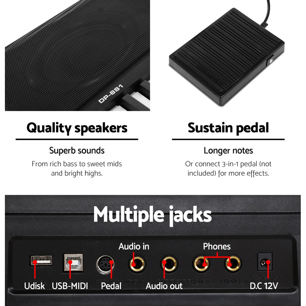 Alpha 88 Keys Electronic Piano Keyboard Electric Holder Music Stand Touch Sensitive with Sustain pedal - image6