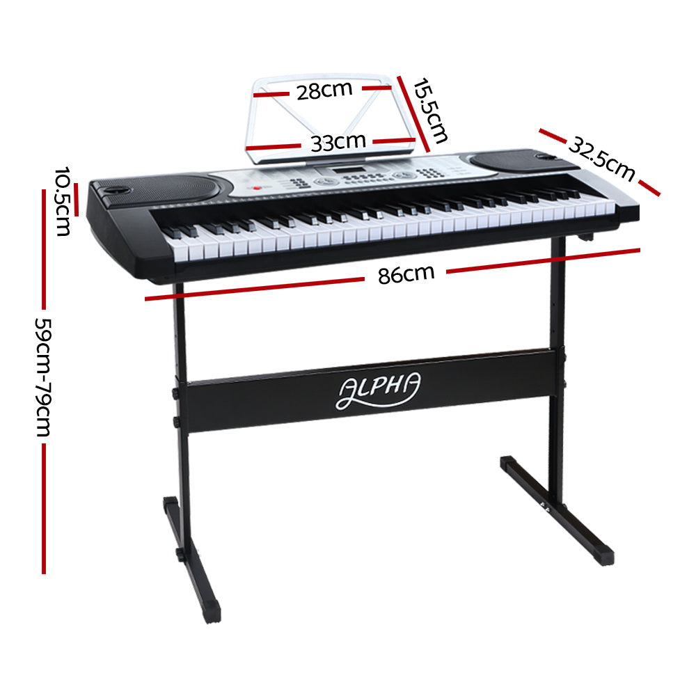 Alpha 61 Keys Electronic Piano Keyboard LED Electric Silver with Music Stand for Beginner - image2