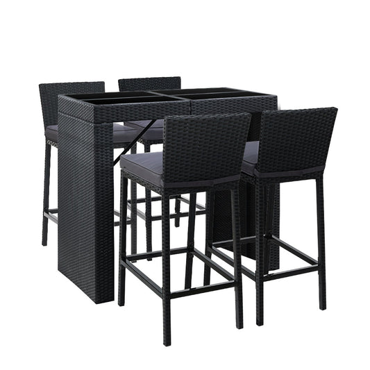 Outdoor Bar Set Table Chairs Stools Rattan Patio Furniture 4 Seaters - image1