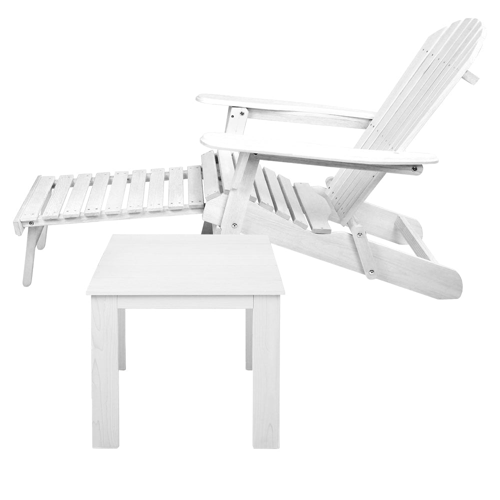 3 Piece Outdoor Adirondack Lounge Beach Chair Set - White - image4