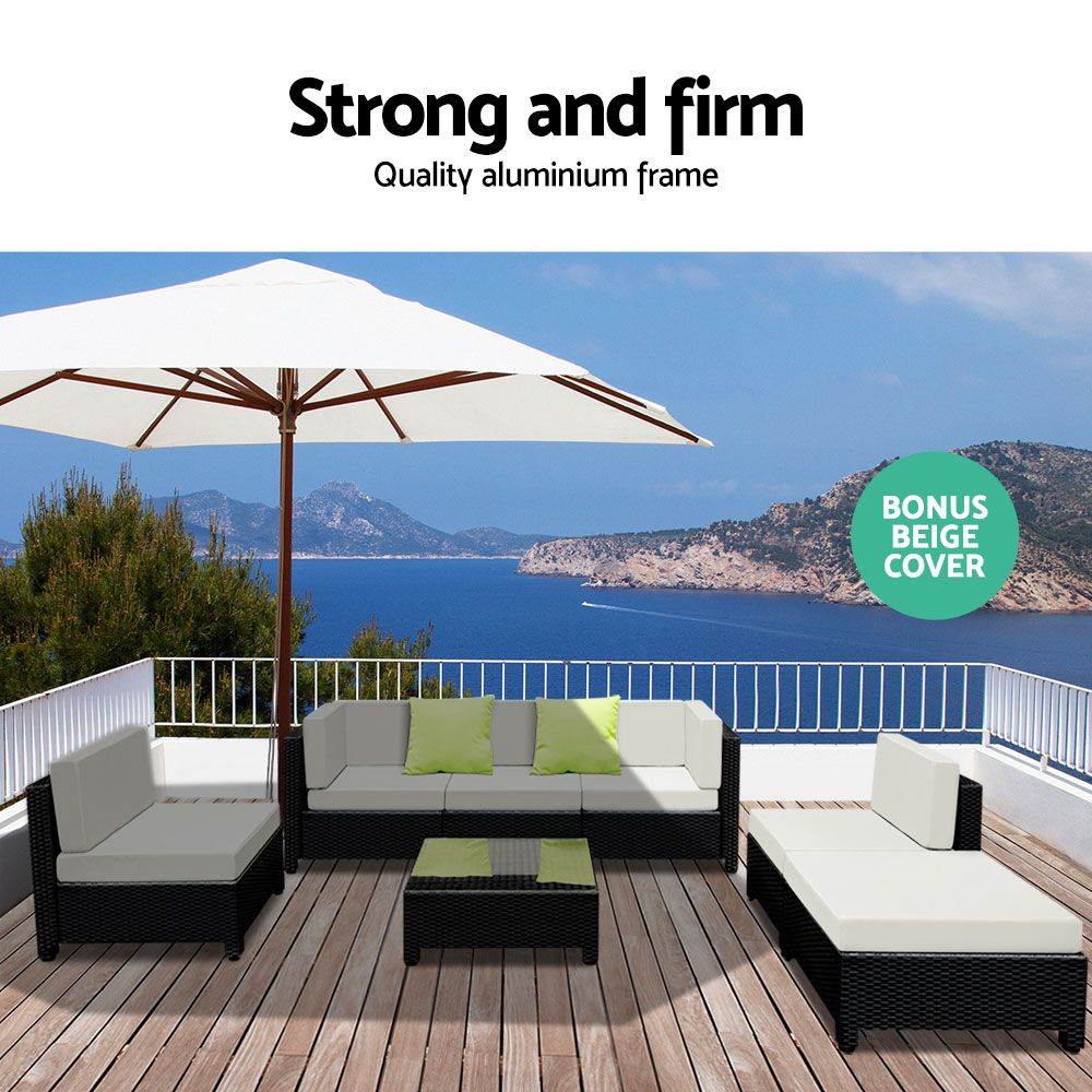 7PC Sofa Set Outdoor Furniture Lounge Setting Wicker Couches Garden Patio Pool - image5