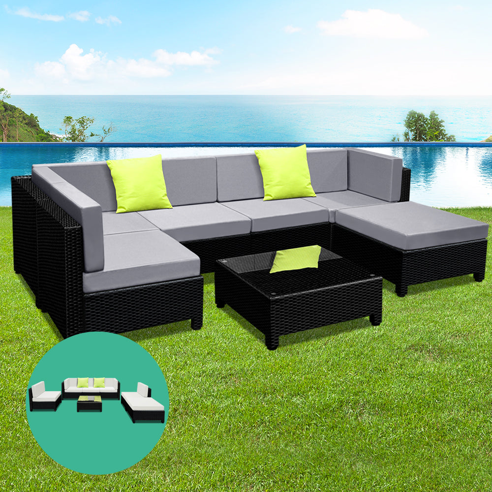 7PC Sofa Set Outdoor Furniture Lounge Setting Wicker Couches Garden Patio Pool - image9