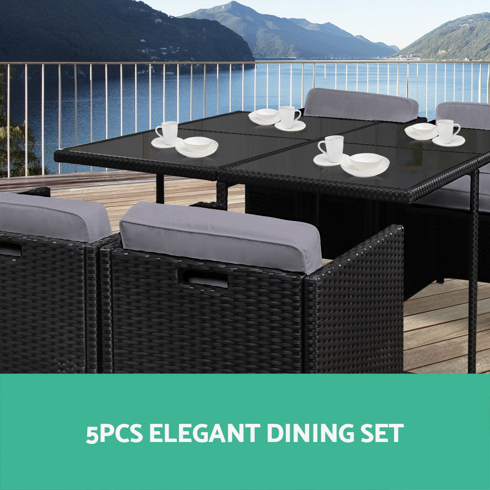 5 Piece Wicker Outdoor Dining Set - Black - image3