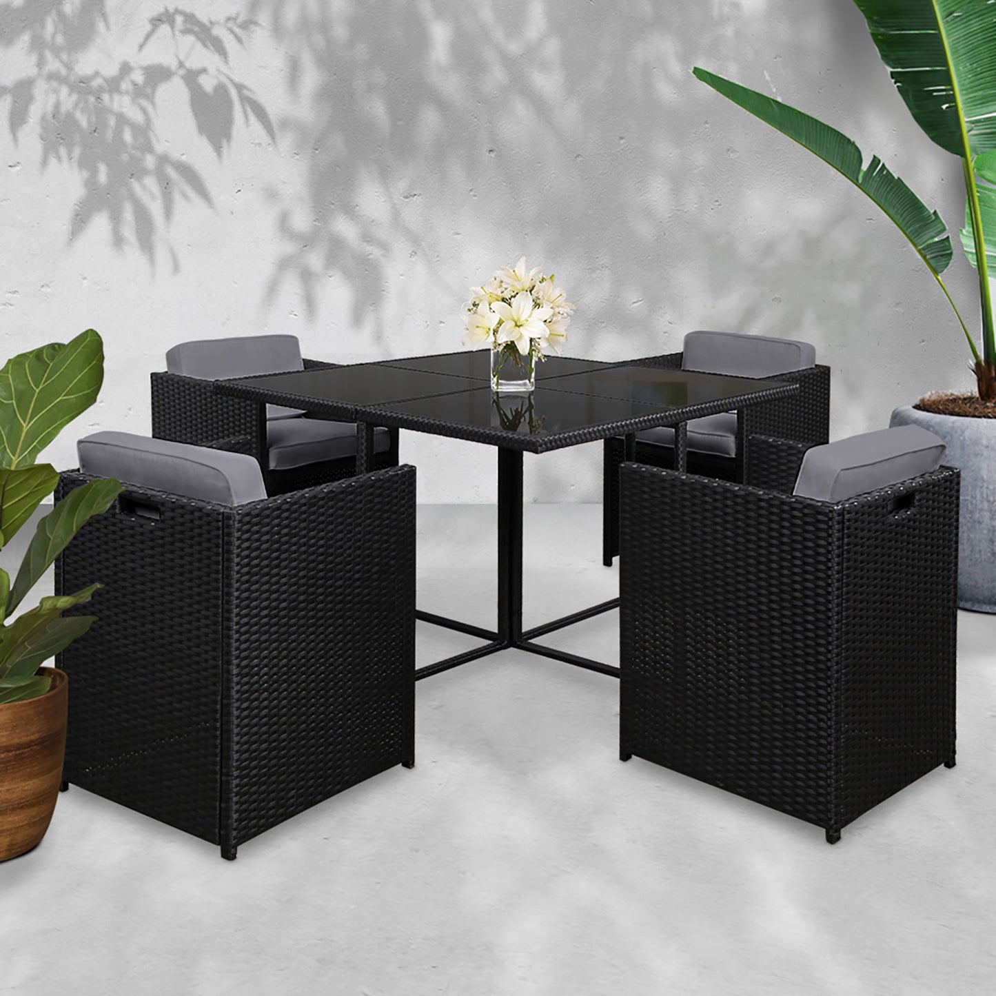 5 Piece Wicker Outdoor Dining Set - Black - image7