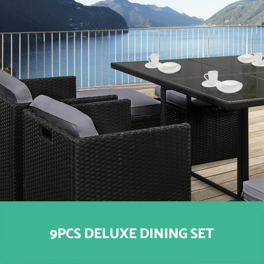 9 Piece Wicker Outdoor Dining Set - Black & Grey - image4