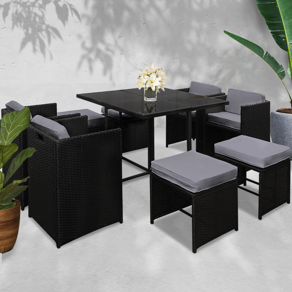 9 Piece Wicker Outdoor Dining Set - Black & Grey - image7