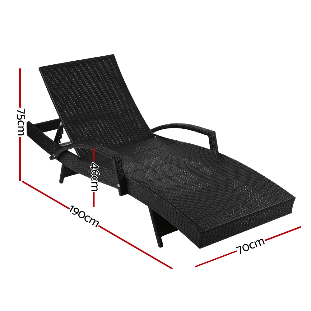 Set of 2 Outdoor Sun Lounge Chair with Cushion - Black - image2