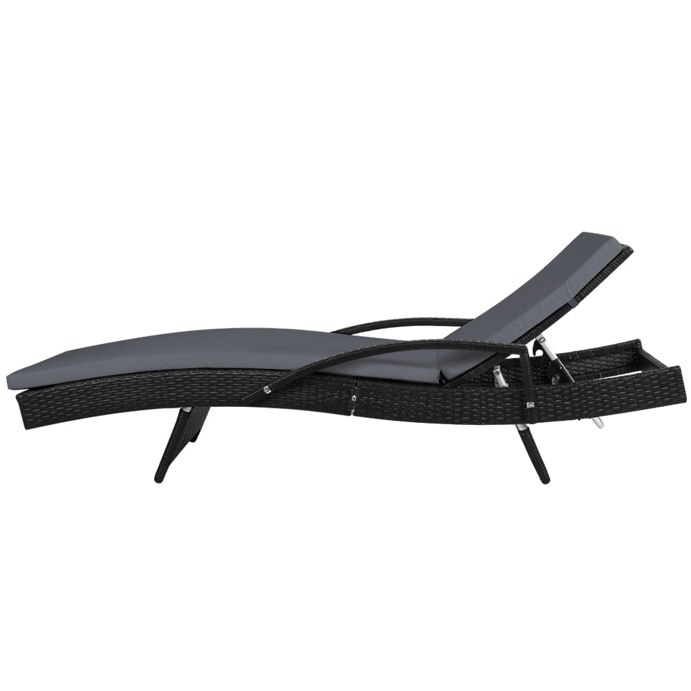 Set of 2 Outdoor Sun Lounge Chair with Cushion - Black - image4