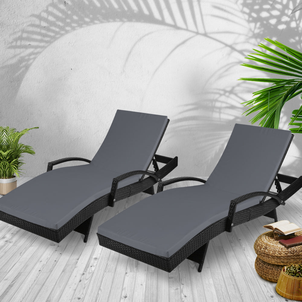 Set of 2 Outdoor Sun Lounge Chair with Cushion - Black - image7