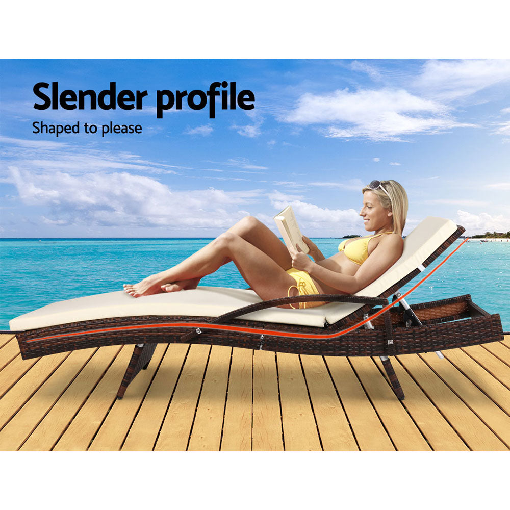 Set of 2 Sun Lounge Outdoor Furniture Day Bed Rattan Wicker Lounger Patio - image3