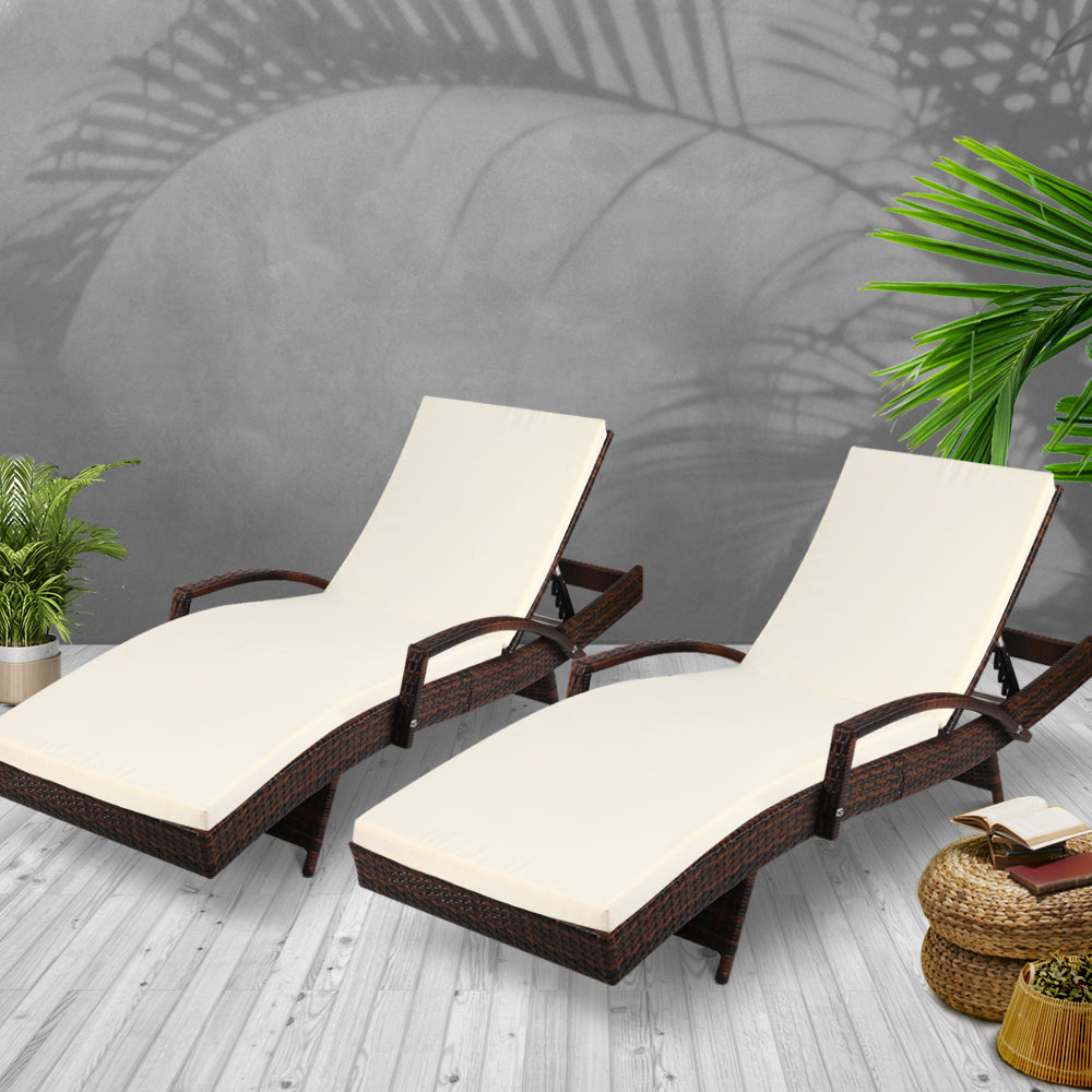 Set of 2 Sun Lounge Outdoor Furniture Day Bed Rattan Wicker Lounger Patio - image7