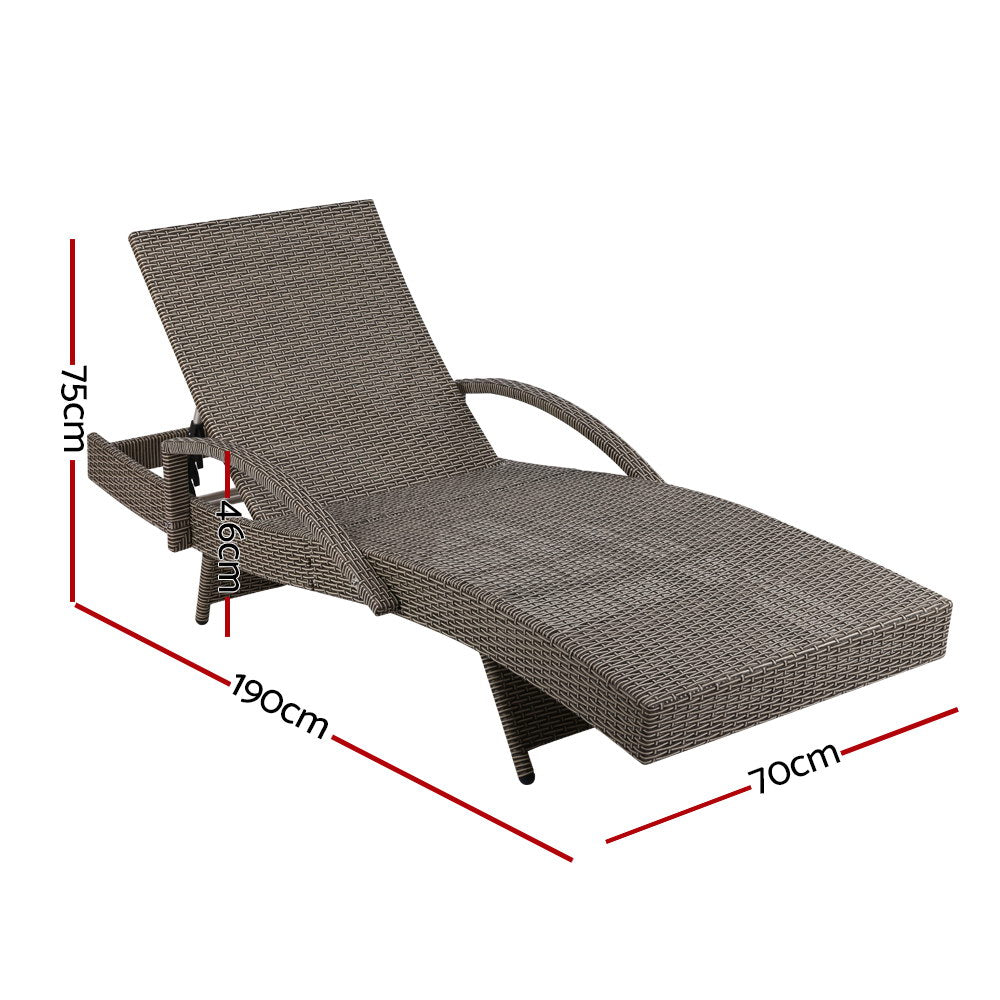 Set of 2 Outdoor Sun Lounge Chair with Cushion- Grey - image2