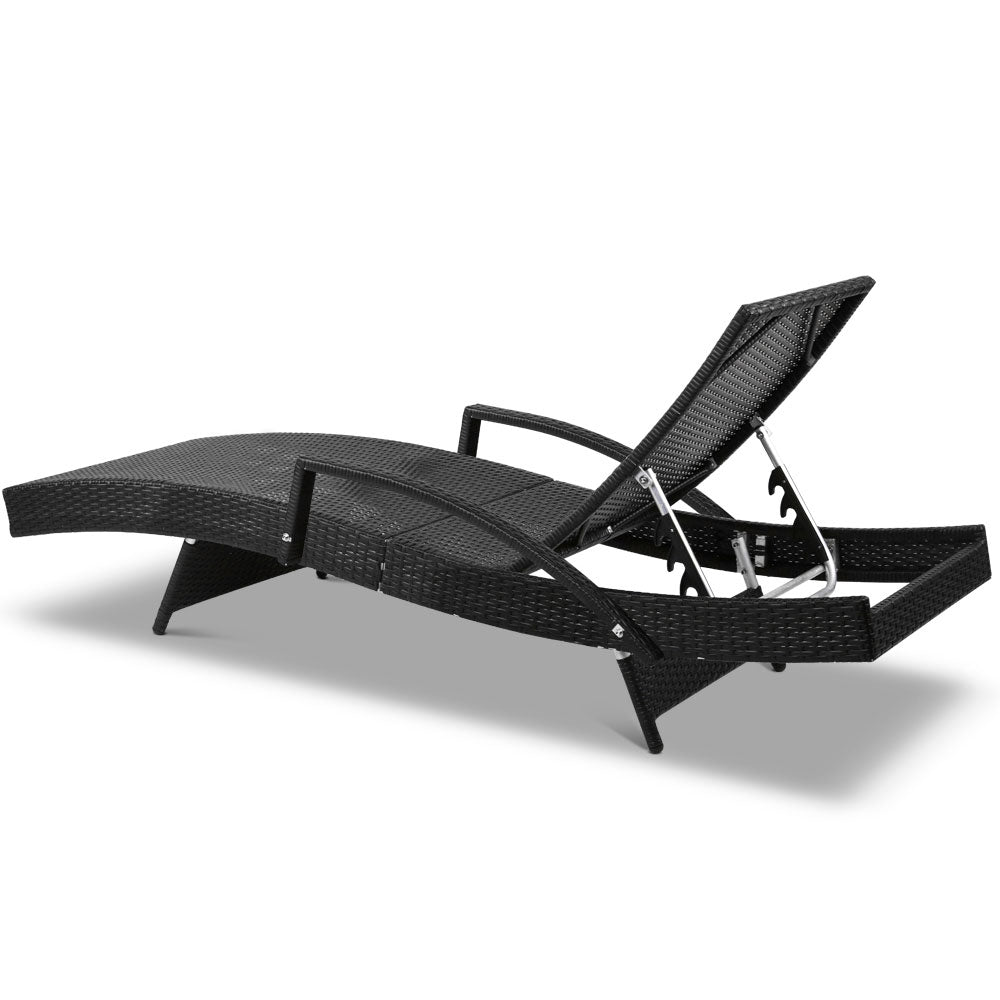 Set of 2 Sun Lounge Outdoor Furniture Wicker Lounger Rattan Day Bed Garden Patio Black - image5