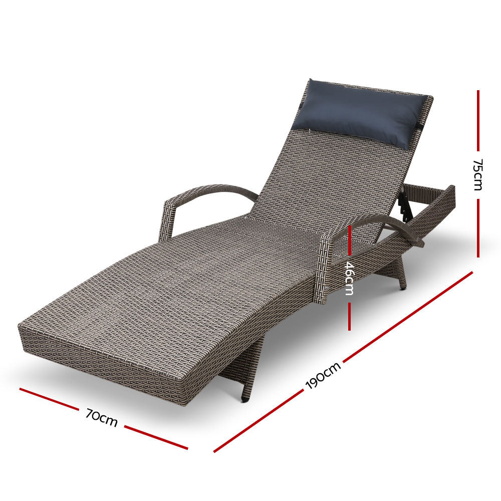 Set of 2 Sun Lounge Outdoor Furniture Wicker Lounger Rattan Day Bed Garden Patio Grey - image2