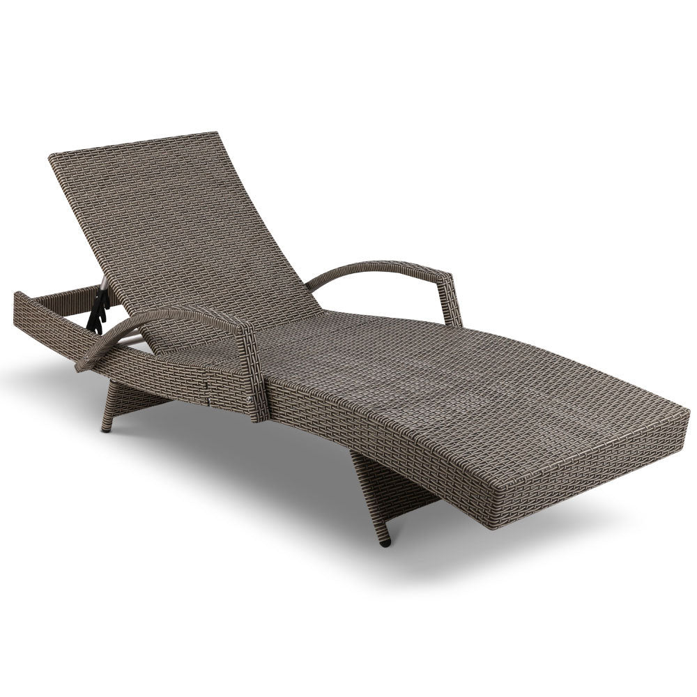 Set of 2 Sun Lounge Outdoor Furniture Wicker Lounger Rattan Day Bed Garden Patio Grey - image3