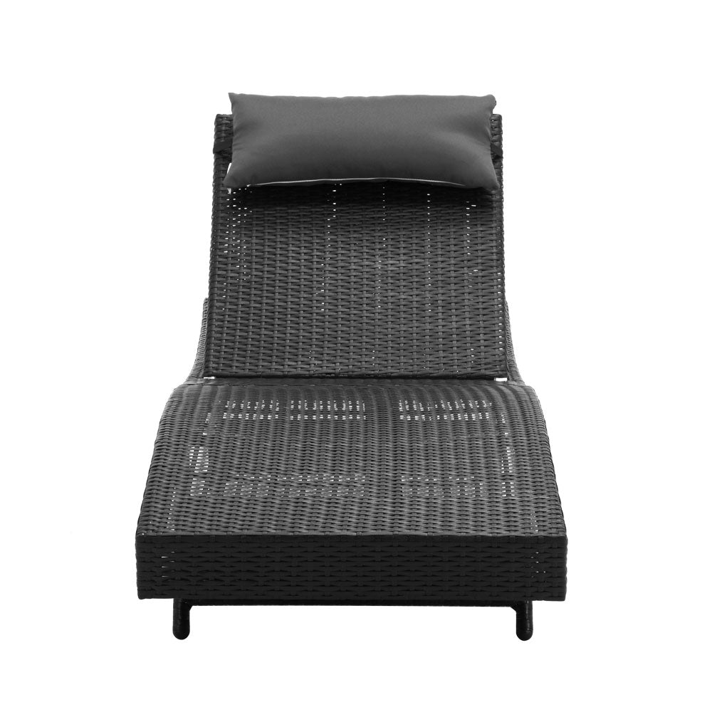 Outdoor Sun Lounge Setting Wicker Lounger Day Bed Rattan Patio Furniture Black - image3