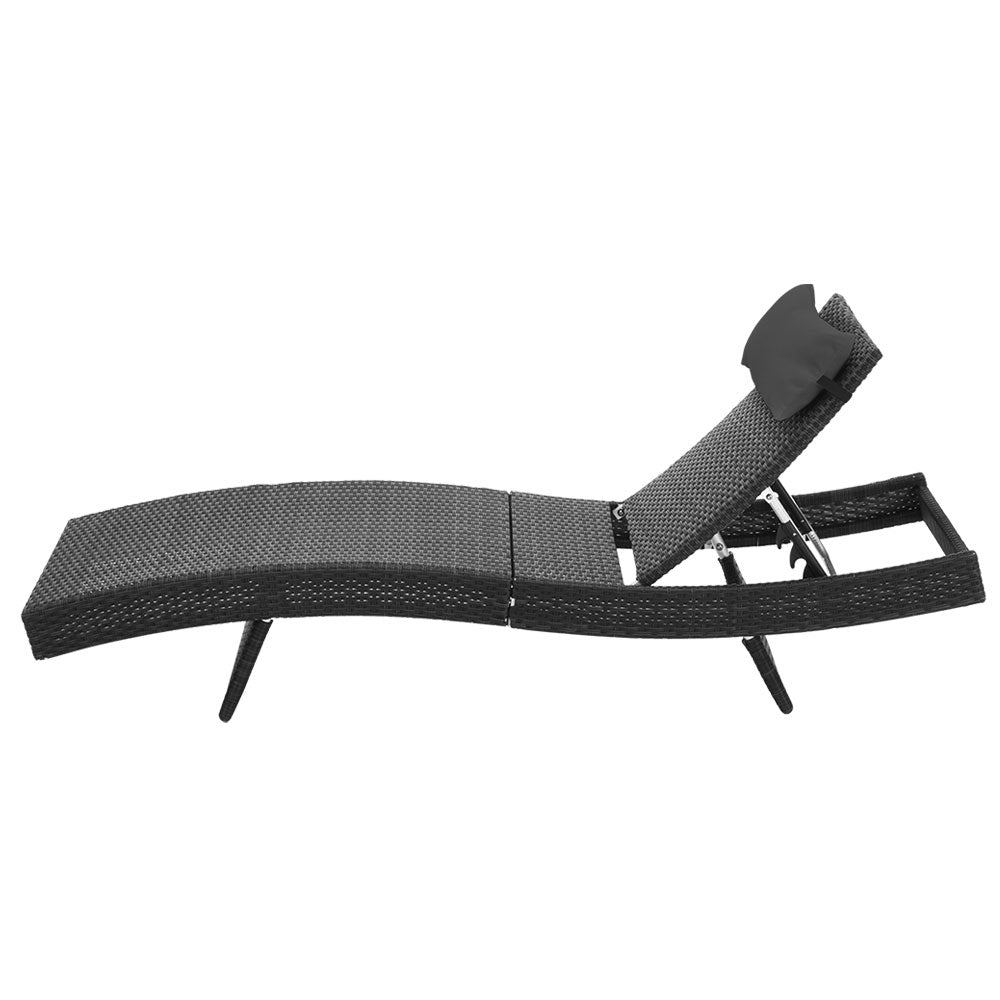 Outdoor Sun Lounge Setting Wicker Lounger Day Bed Rattan Patio Furniture Black - image4