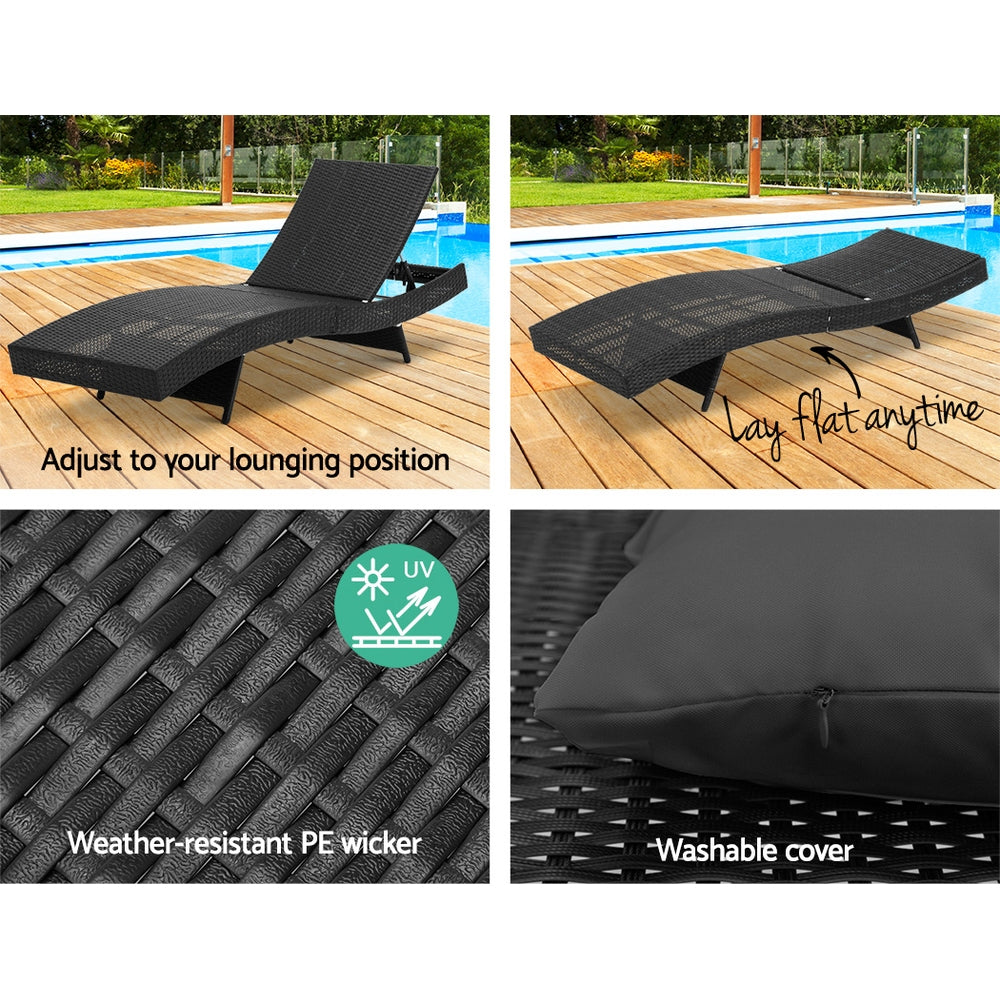 Outdoor Sun Lounge Setting Wicker Lounger Day Bed Rattan Patio Furniture Black - image5