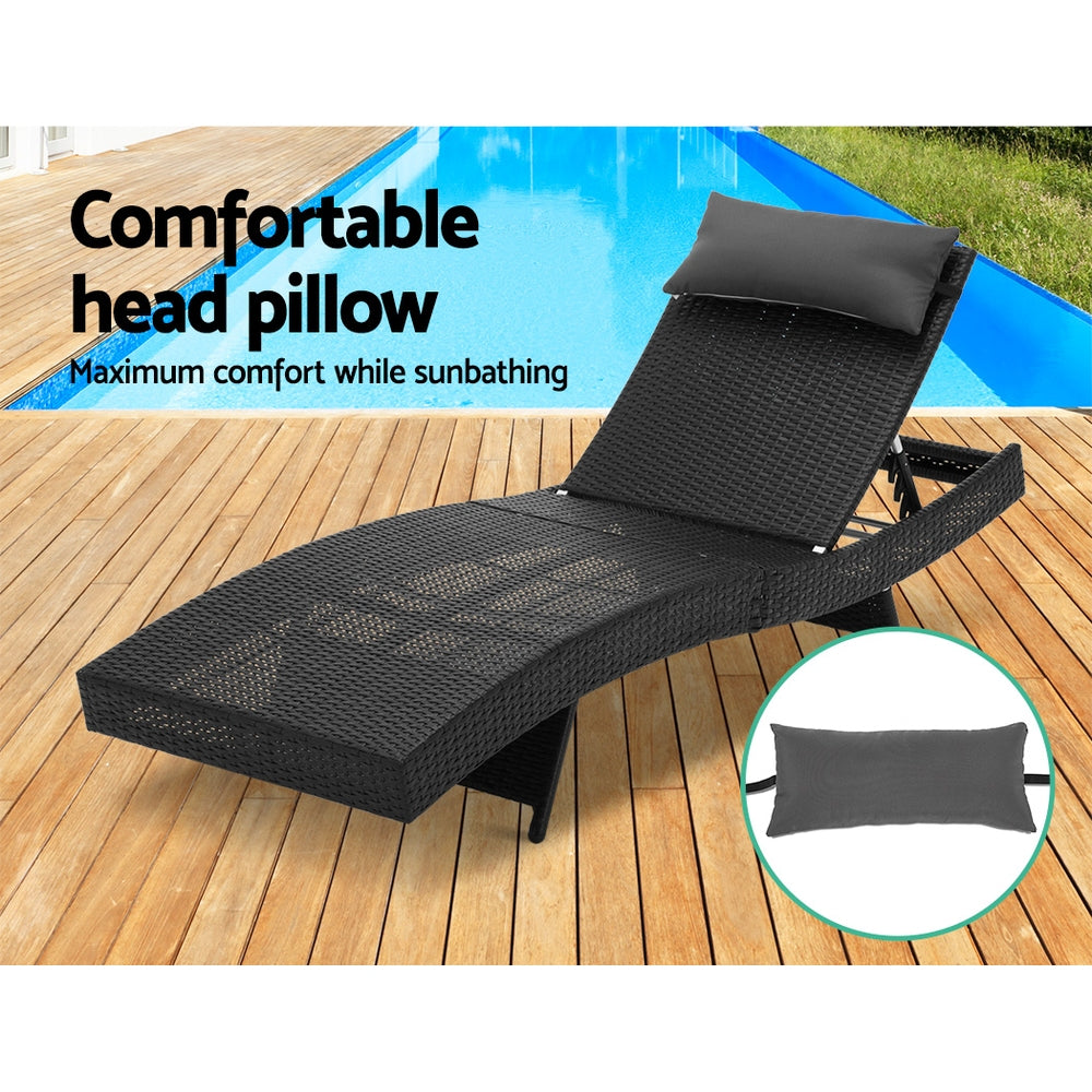 Outdoor Sun Lounge Setting Wicker Lounger Day Bed Rattan Patio Furniture Black - image7