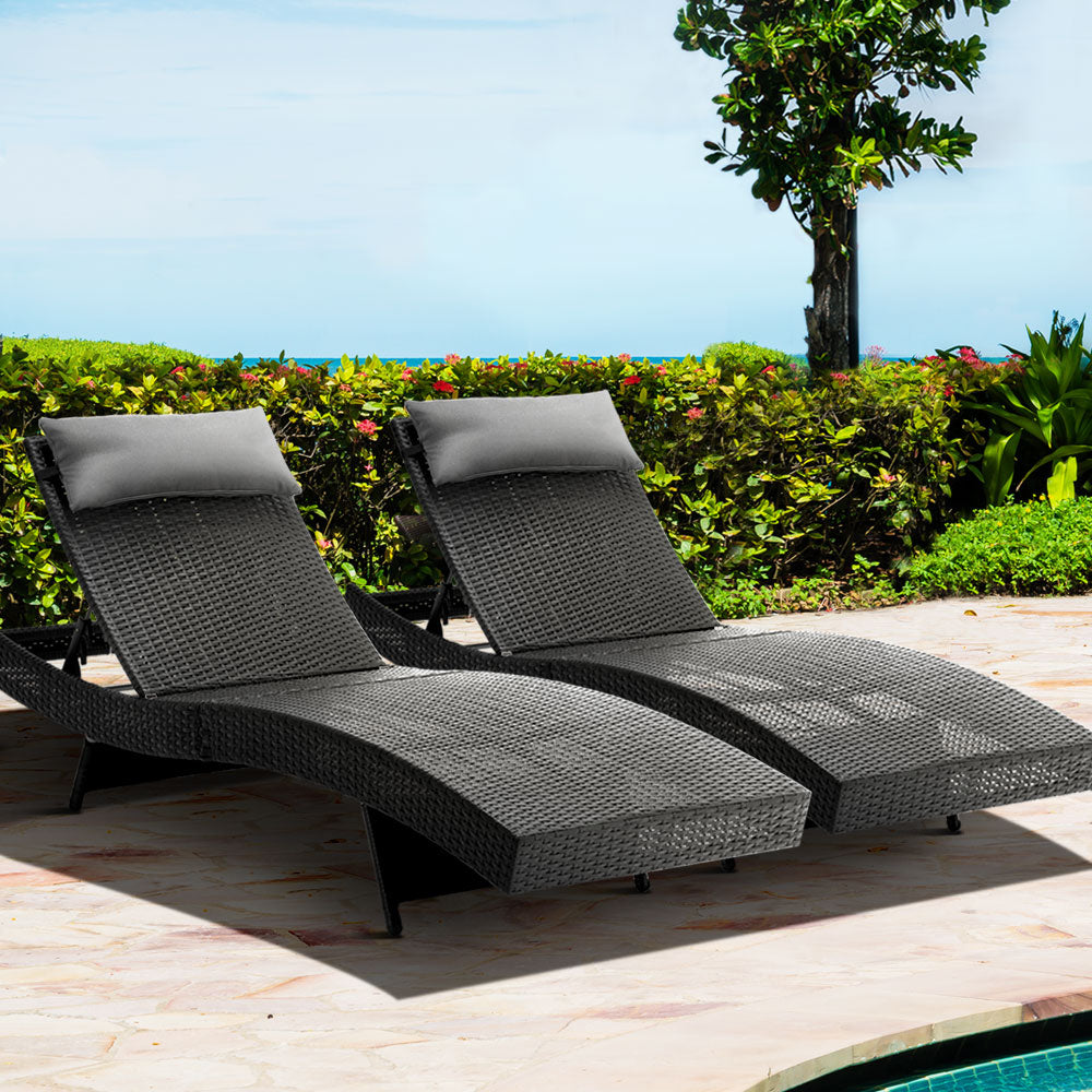 Outdoor Sun Lounge Setting Wicker Lounger Day Bed Rattan Patio Furniture Black - image8