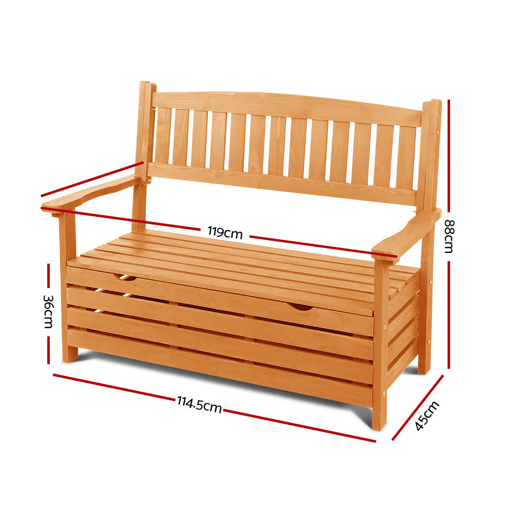 2 Seat Wooden Outdoor Storage Bench - image2