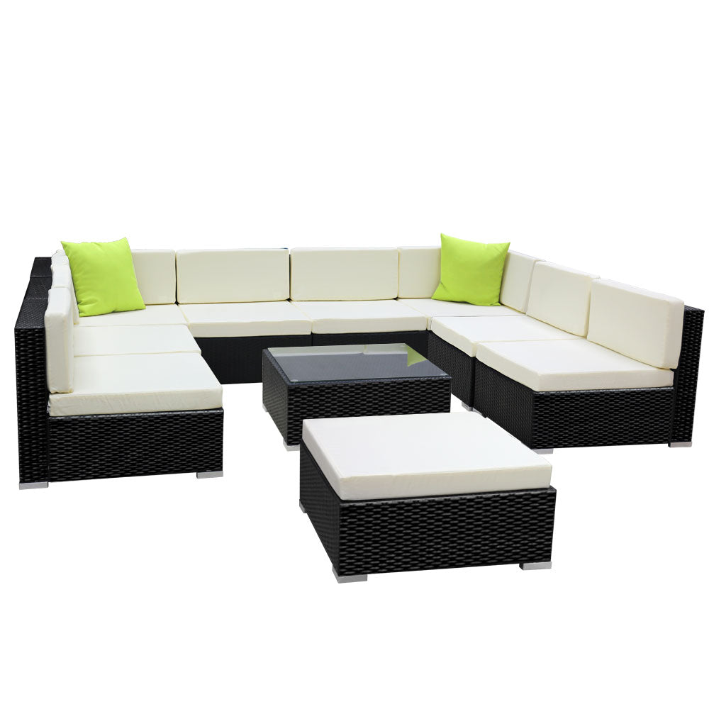 10PC Sofa Set with Storage Cover Outdoor Furniture Wicker - image1