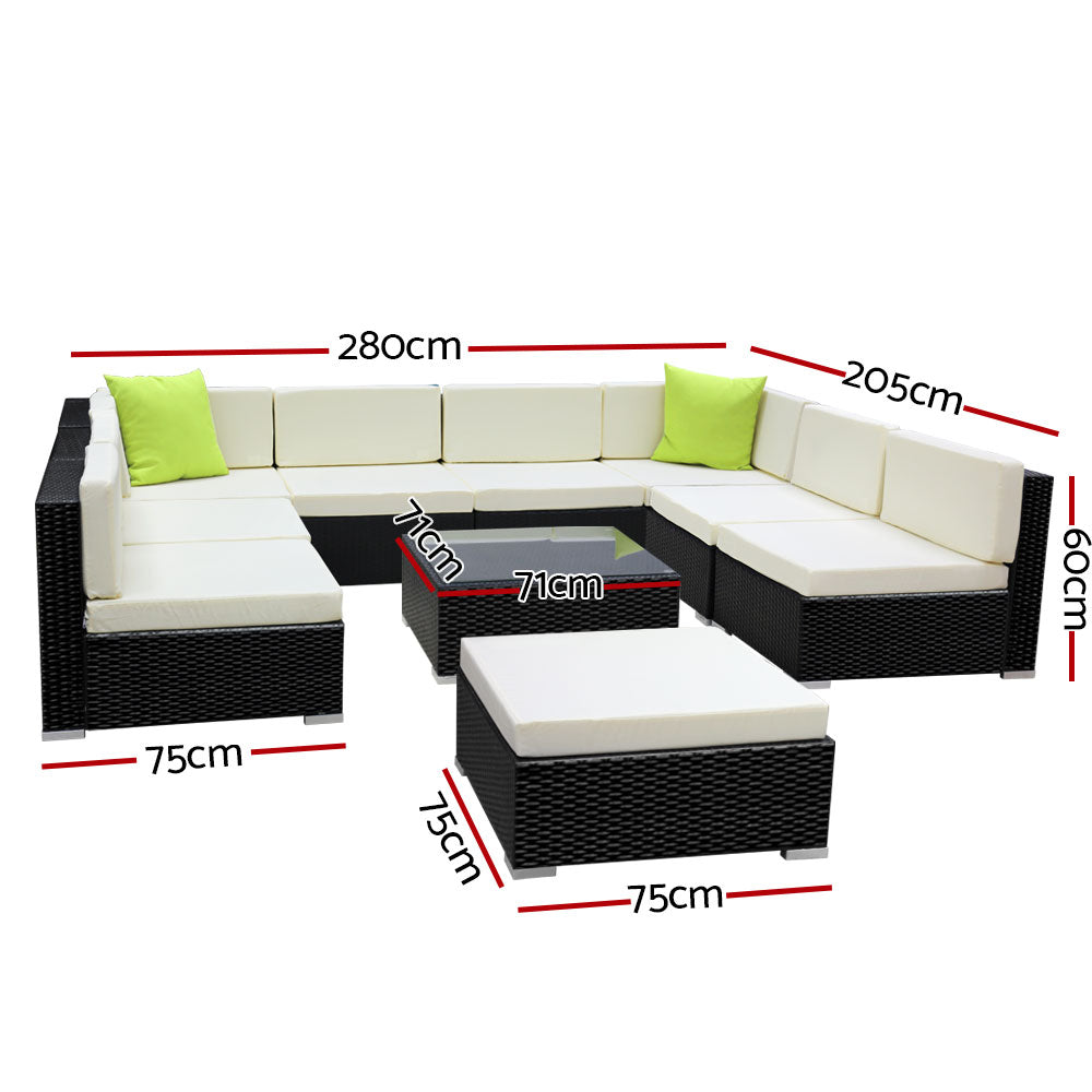 10PC Sofa Set with Storage Cover Outdoor Furniture Wicker - image2