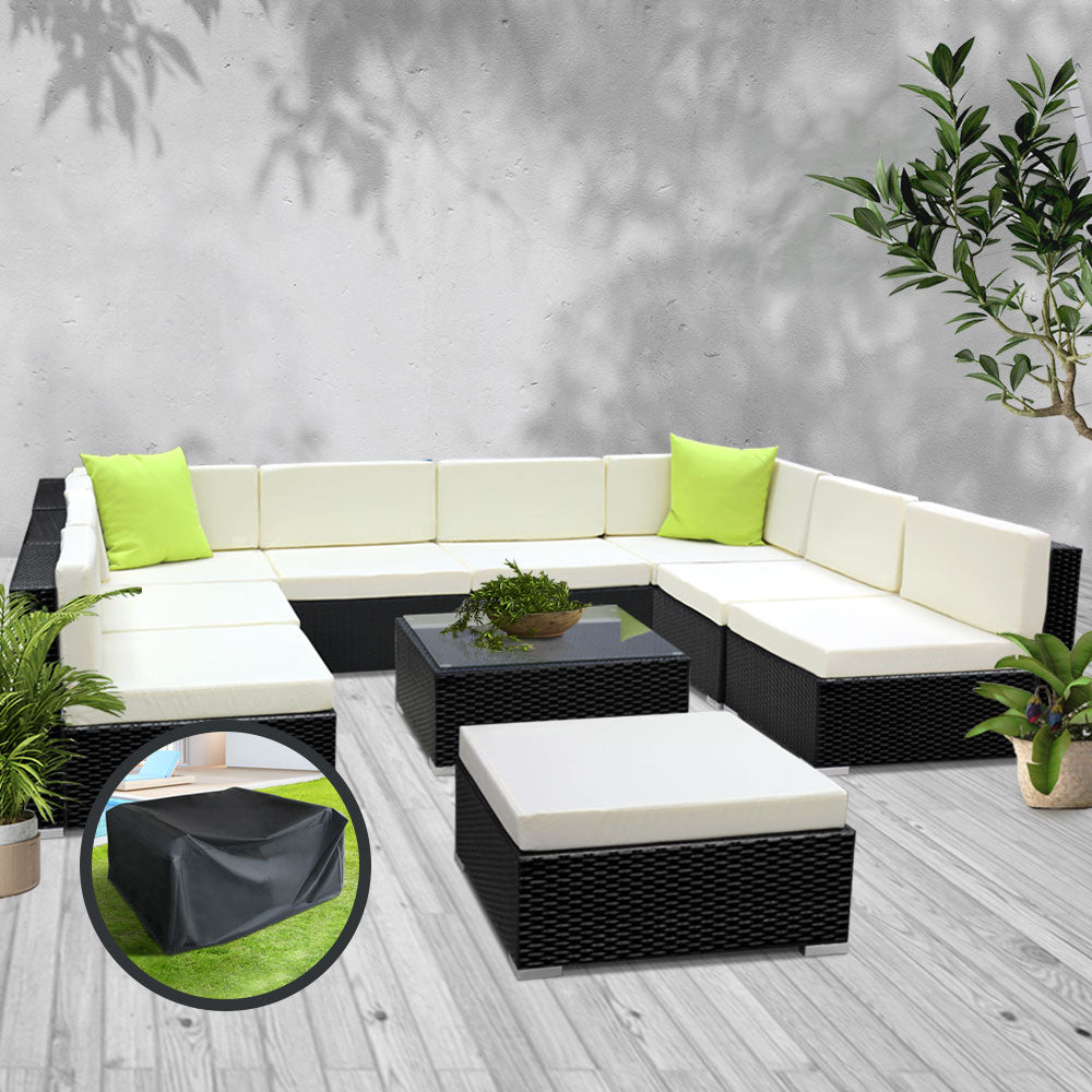 10PC Sofa Set with Storage Cover Outdoor Furniture Wicker - image9