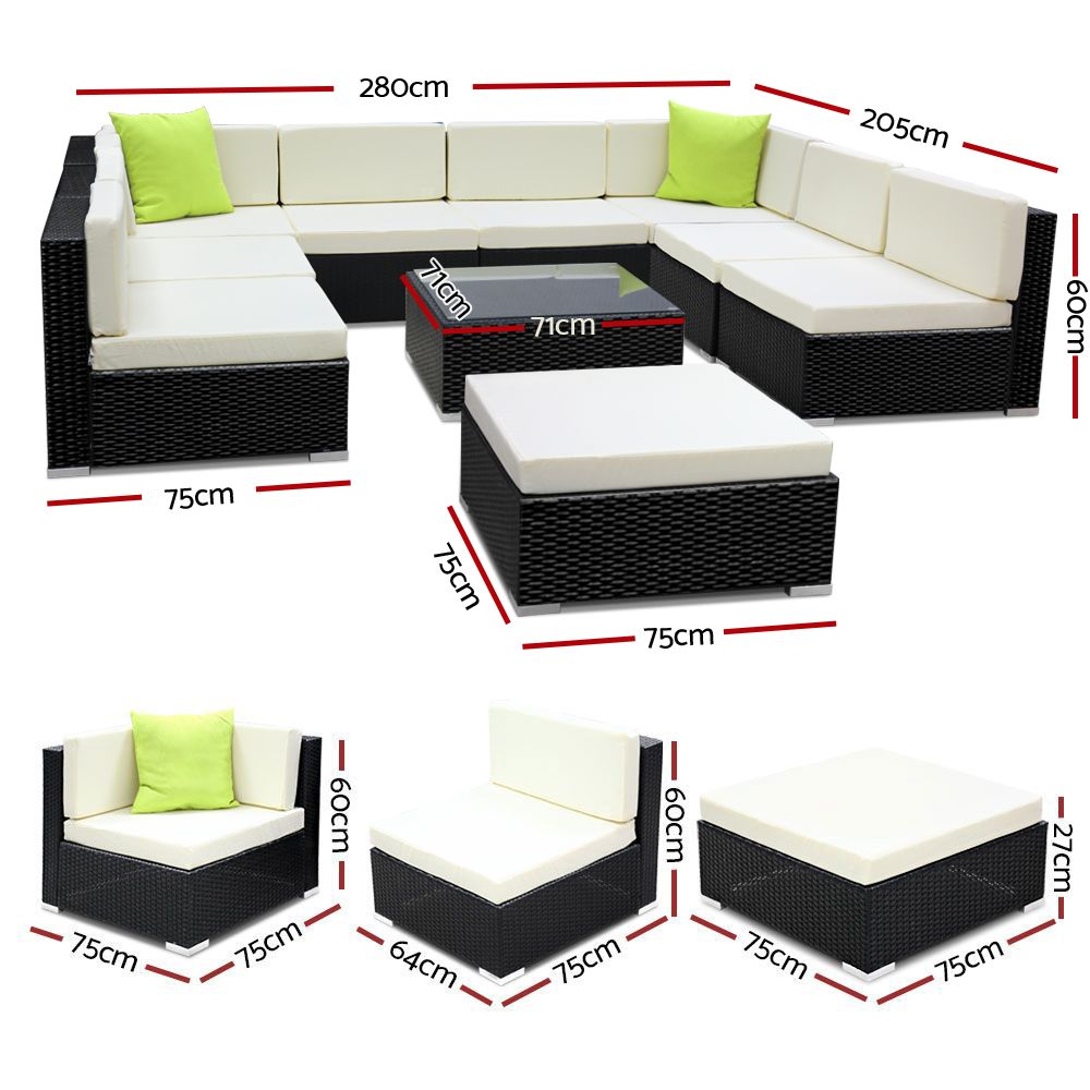 10PC Outdoor Furniture Sofa Set Wicker Garden Patio Lounge - image3