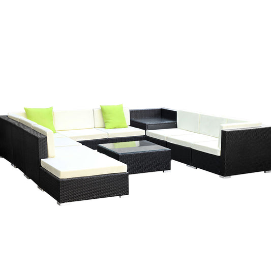 11PC Sofa Set with Storage Cover Outdoor Furniture Wicker - image1