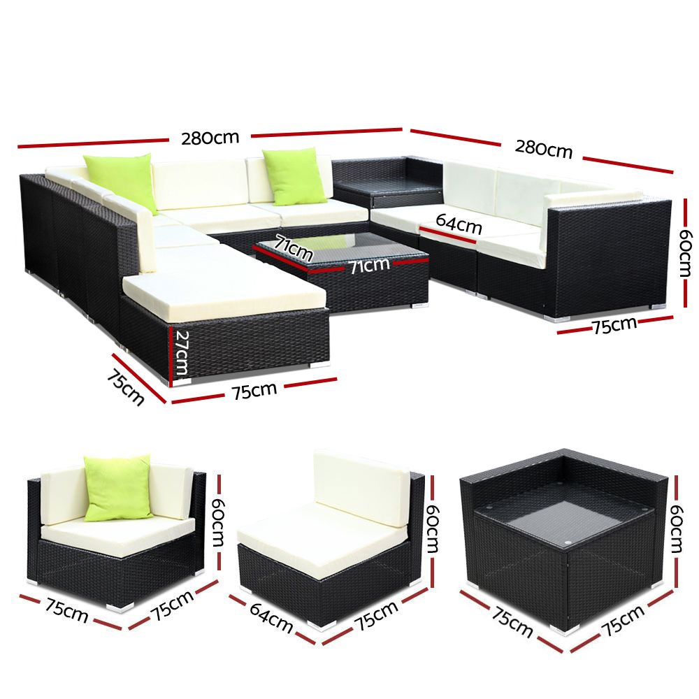 11PC Sofa Set with Storage Cover Outdoor Furniture Wicker - image2