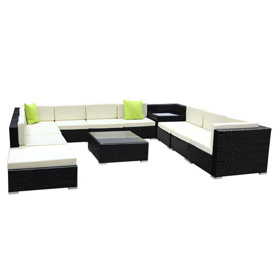 12PC Sofa Set with Storage Cover Outdoor Furniture Wicker - image1