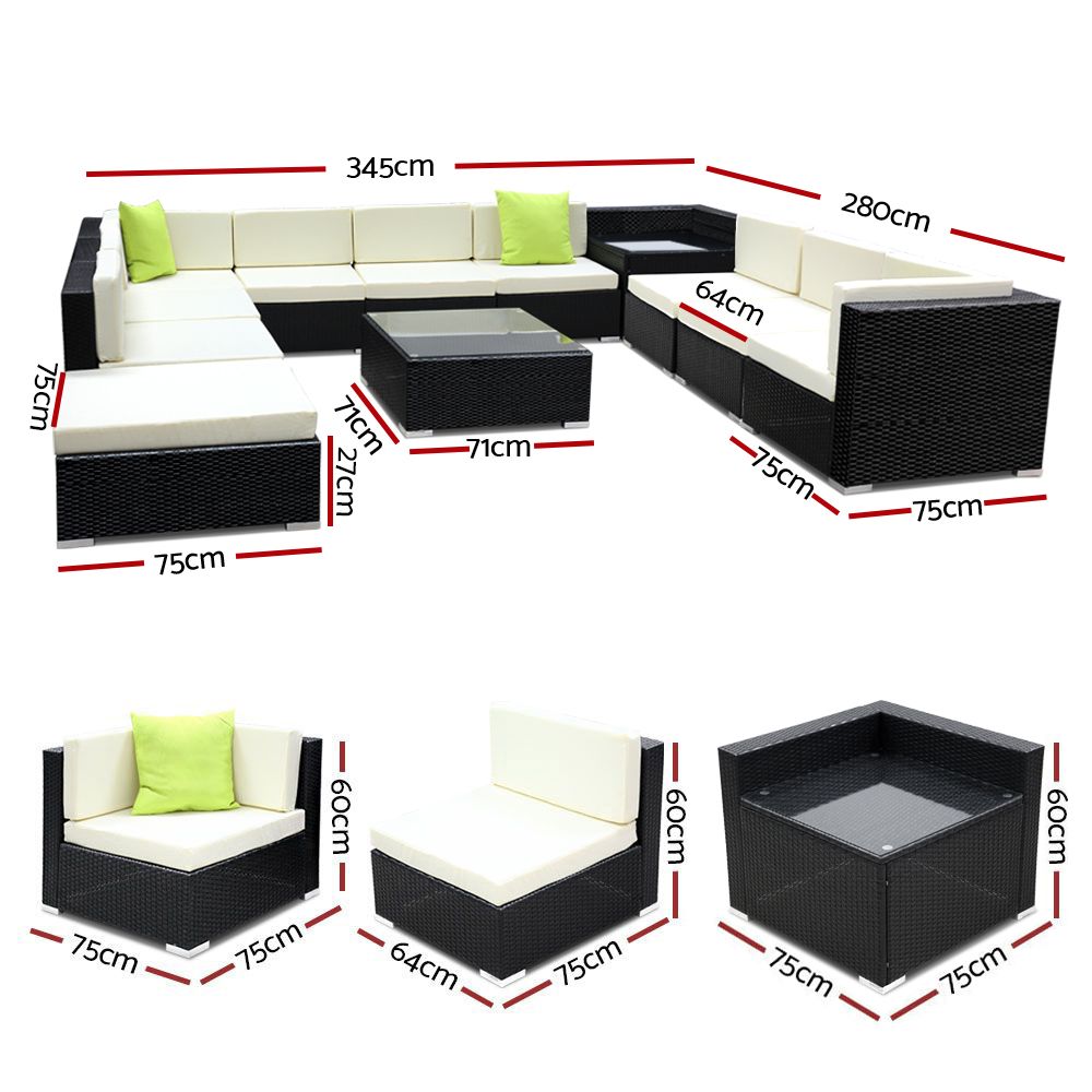 12PC Outdoor Furniture Sofa Set Wicker Garden Patio Lounge - image3