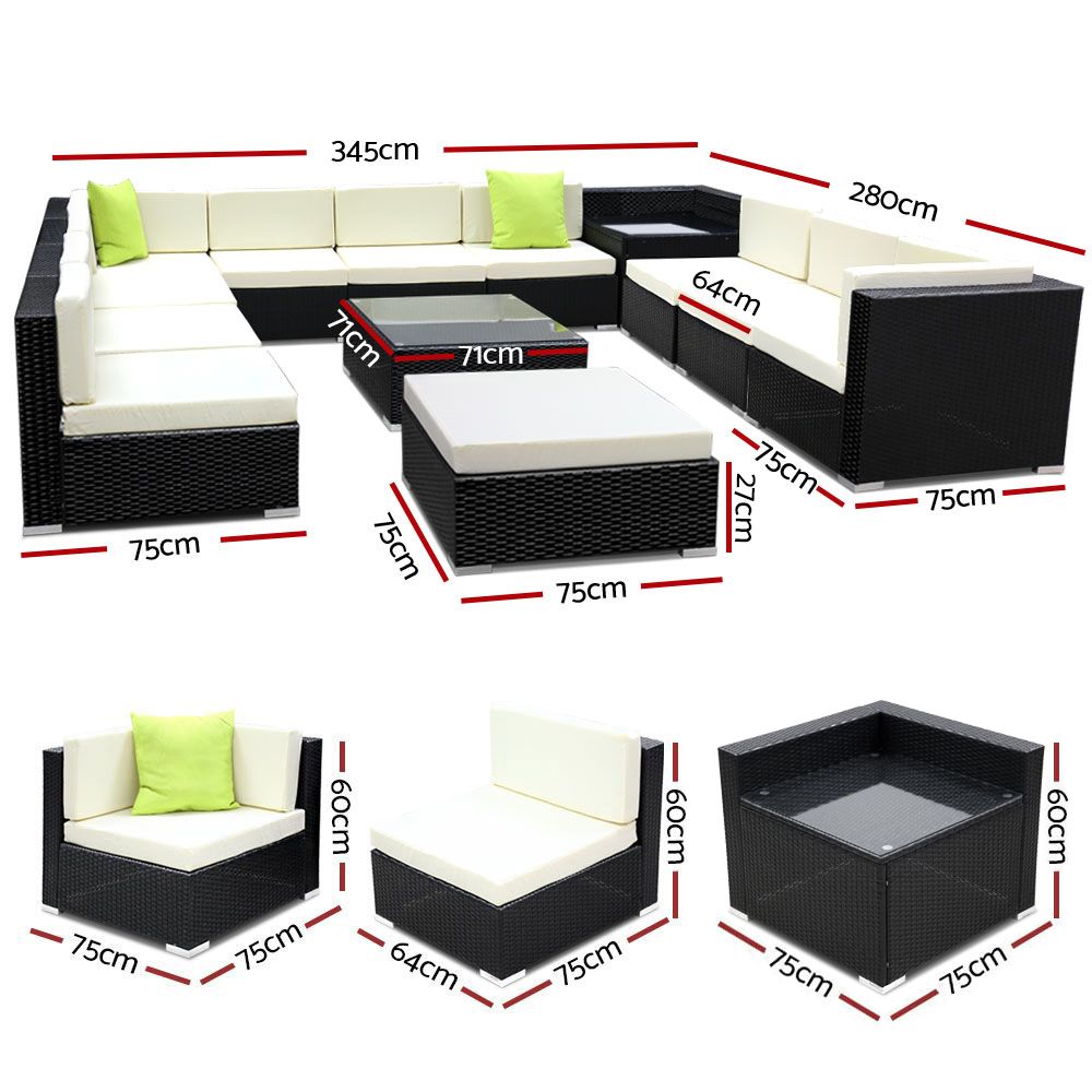 13PC Outdoor Furniture Sofa Set Wicker Garden Patio Lounge - image3