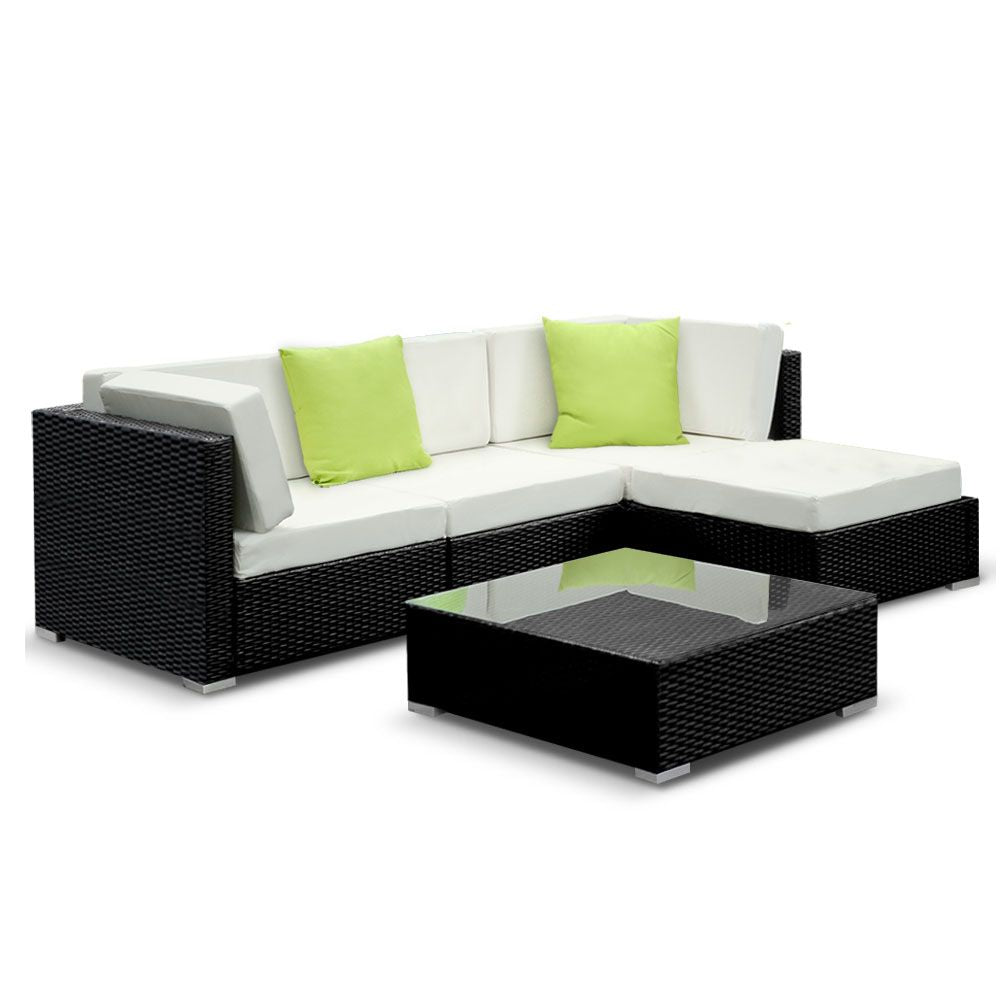 5PC Sofa Set with Storage Cover Outdoor Furniture Wicker - image1